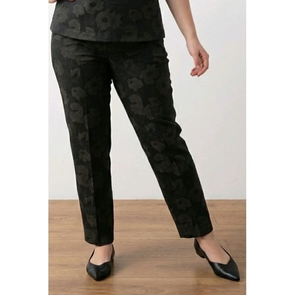 Talbots Heritage Black Floral Jacquard Ankle Pants Side Zip Dress Trousers 10